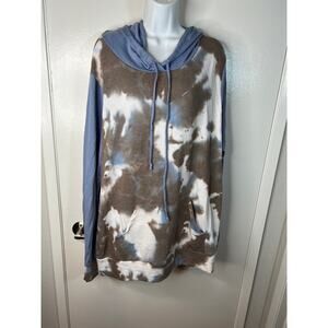 1 Clique Women's Long Sleeve Hoodie Shirt Blue/White/Taupe Tie Dye NEW ~ Size 3X